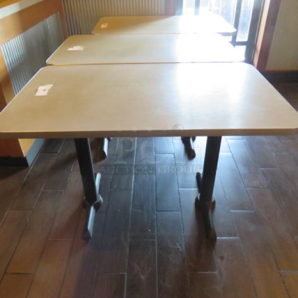 One Lamanite Table Top On Dual Pedestal Bases. 48X30X30 - Image 1 of 1