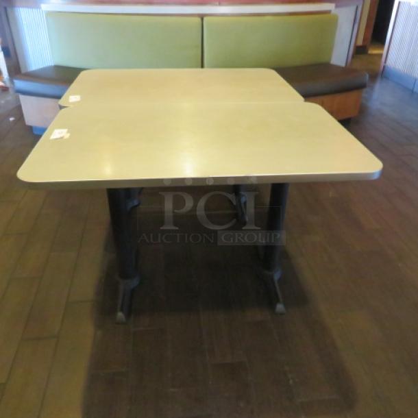 One Lamanite Table Top On Dual Pedestal Bases. 48X30X30 - Image 1 of 1