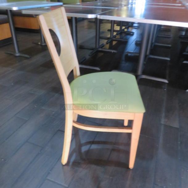 Wooden Chair With A Green Cushioned Seat. 4XBID - Image 2 of 3