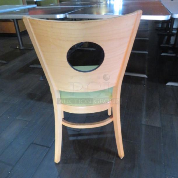 Wooden Chair With A Green Cushioned Seat. 4XBID - Image 3 of 3