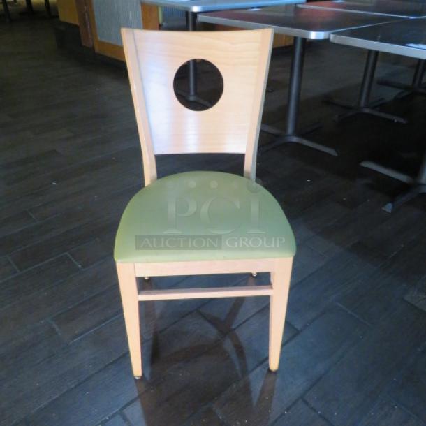 Wooden Chair With A Green Cushioned Seat. 4XBID - Image 1 of 3