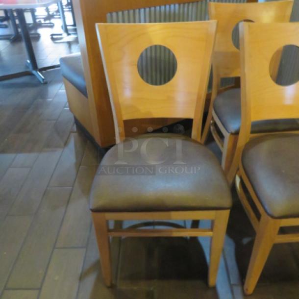 Wooden Chair With A Brown Cushioned Seat. 3XBID - Image 1 of 3