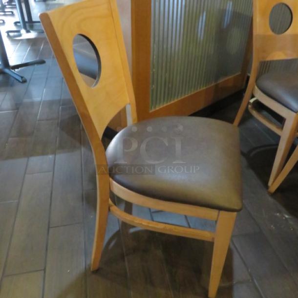 Wooden Chair With A Brown Cushioned Seat. 3XBID - Image 2 of 3