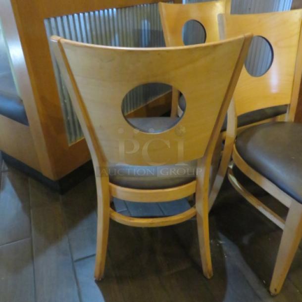Wooden Chair With A Brown Cushioned Seat. 3XBID - Image 3 of 3