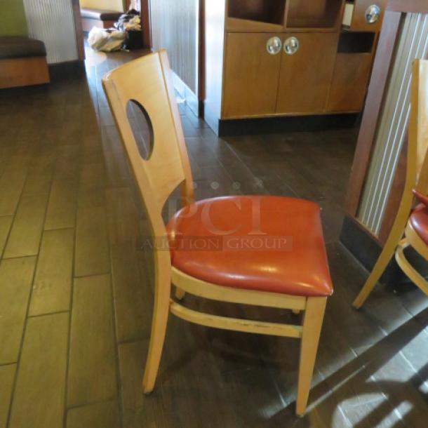 Wooden Chair With A Orange Cushioned Seat. 4XBID - Image 2 of 3