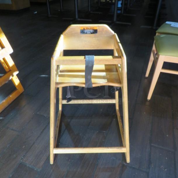 One Wooden High Chair With Safety Straps. - Image 1 of 1