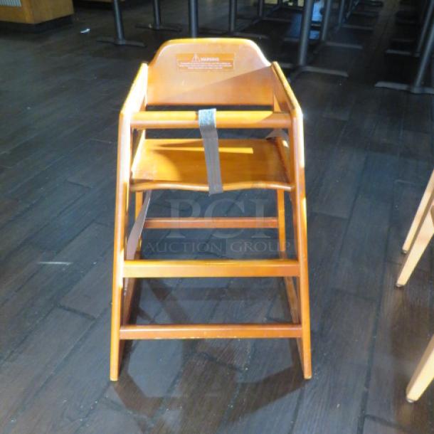 One Wooden High Chair With Safety Straps. - Image 1 of 1