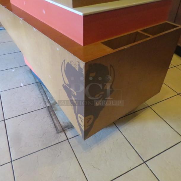 One Wooden Hostess Stand With 2 Doors, 1 Drawer, Trash Holder, And 2 Menu Holders. 78X36X46 - Image 2 of 4