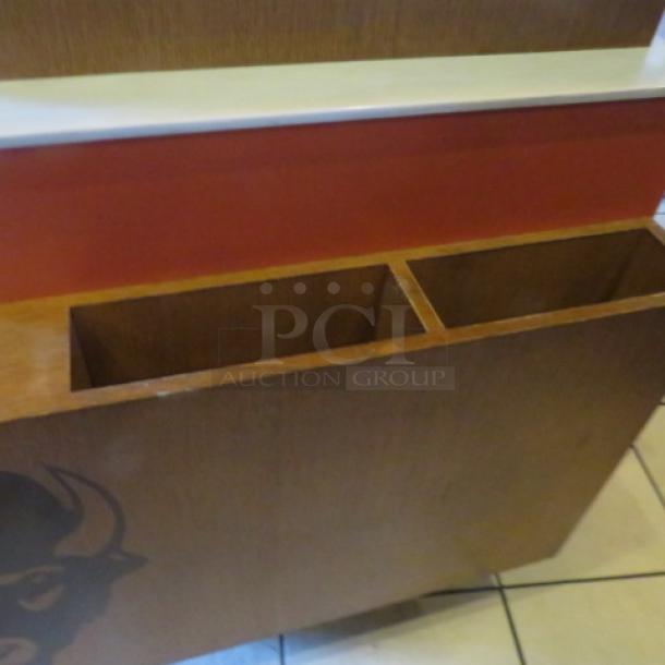 One Wooden Hostess Stand With 2 Doors, 1 Drawer, Trash Holder, And 2 Menu Holders. 78X36X46 - Image 3 of 4