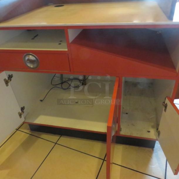One Wooden Hostess Stand With 2 Doors, 1 Drawer, Trash Holder, And 2 Menu Holders. 78X36X46 - Image 4 of 4