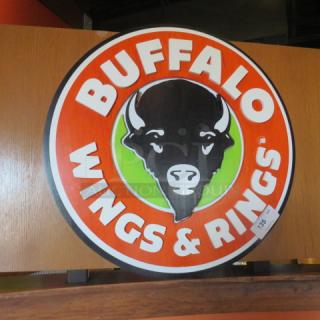 One 32 Inch Round Wooden Buffalo Sign.