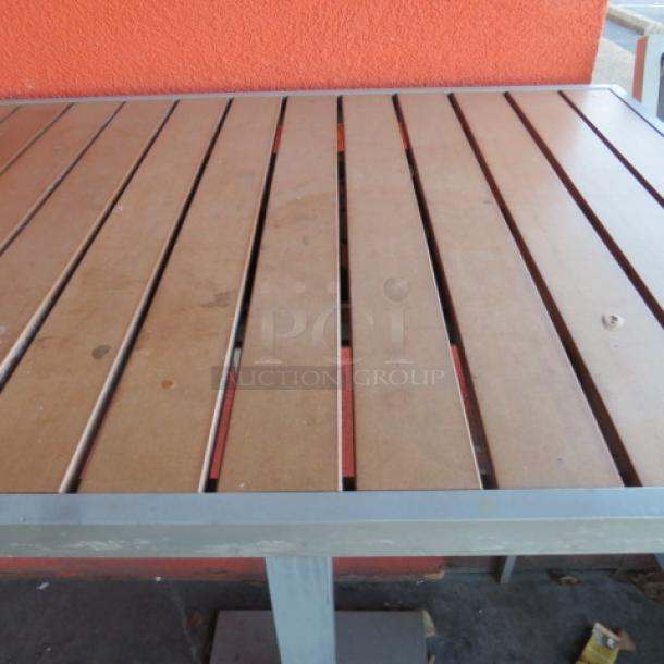One Aluminum/Wooden Bar Height Patio Table. 32X24X43 - Image 2 of 2
