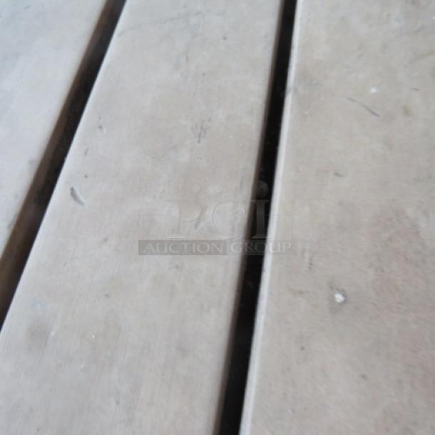 One Aluminum/Wood Patio Table With Dual Pedestal Base. 47.5X31.5X30 - Image 2 of 2