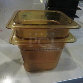 1/6 Size 6 Inch Deep Amber Food Storage Container. 2XBID