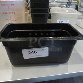 One 1/3 Size 6 Inch Black Food Storage Container.