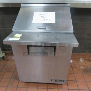 One True Refrigerated Prep Table On Casters. Model# TSSU-27-12M-B. 115 Volt. 27.5X34X44