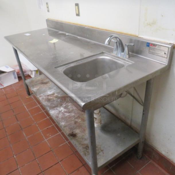 One EAGLE  Stainless Steel Work  Table With Sink, Faucet, Backsplash And Under Shelf. 72X24X39 - Image 2 of 3
