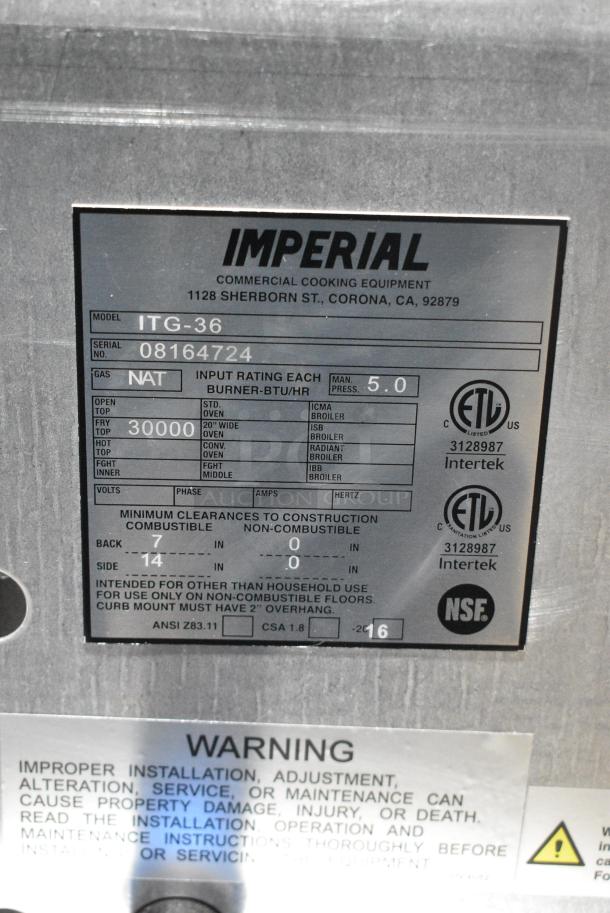 BRAND NEW SCRATCH AND DENT! Imperial ITG-36 Stainless Steel Commercial Countertop Natural Gas Powered Flat Top Griddle. 30,000 BTU. - Image 6 of 6