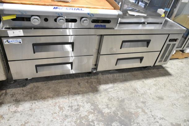 BRAND NEW SCRATCH AND DENT!  2024 Avantco 178CBE72HC Stainless Steel Commercial 4 Drawer Chef Base on Commercial Casters. 115 Volts, 1 Phase. Tested and Working! - Image 1 of 8