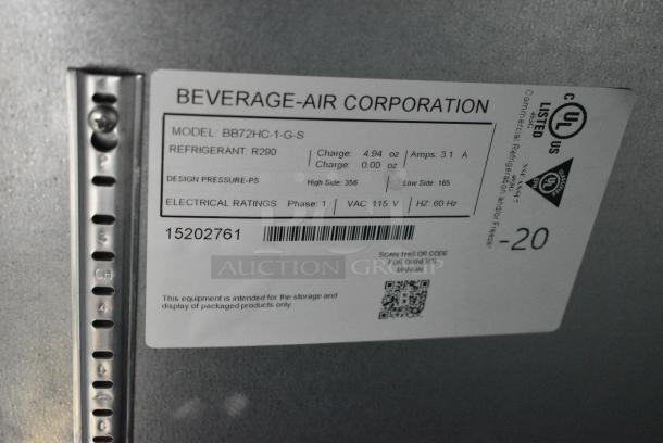 BRAND NEW SCRATCH AND DENT! Beverage Air BB72HC-1-G-S Stainless Steel Commercial 3 Door Back Bar Cooler Merchandiser. 115 Volts, 1 Phase. Tested and Working! - Image 6 of 6