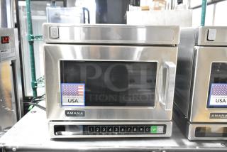 BRAND NEW SCRATCH AND DENT! 2023 Amana HDC18Y2 Stainless Steel Commercial Countertop Microwave Oven. 208/240 Volts, 1 Phase.