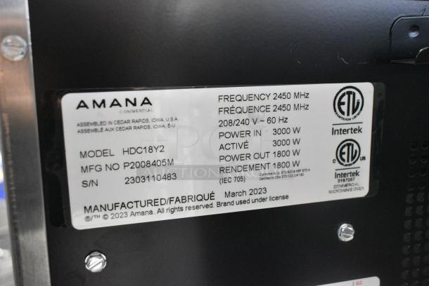 BRAND NEW SCRATCH AND DENT! 2023 Amana HDC18Y2 Stainless Steel Commercial Countertop Microwave Oven. 208/240 Volts, 1 Phase. - Image 5 of 5