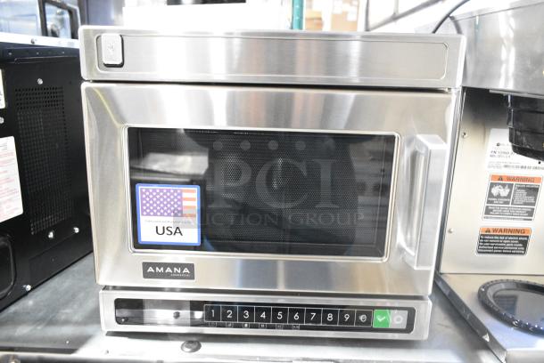 BRAND NEW SCRATCH AND DENT! 2023 Amana HDC18Y2 Stainless Steel Commercial Countertop Microwave Oven. 208/240 Volts, 1 Phase. - Image 1 of 5