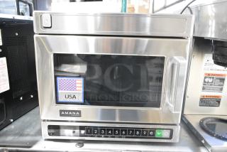 BRAND NEW SCRATCH AND DENT! 2023 Amana HDC18Y2 Stainless Steel Commercial Countertop Microwave Oven. 208/240 Volts, 1 Phase.
