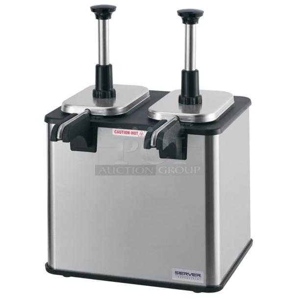 BRAND NEW SCRATCH AND DENT! Server 85899 Sainless Steel Commercial Countertop Twin EZ-Topper Topping Warmer. - Image 1 of 6
