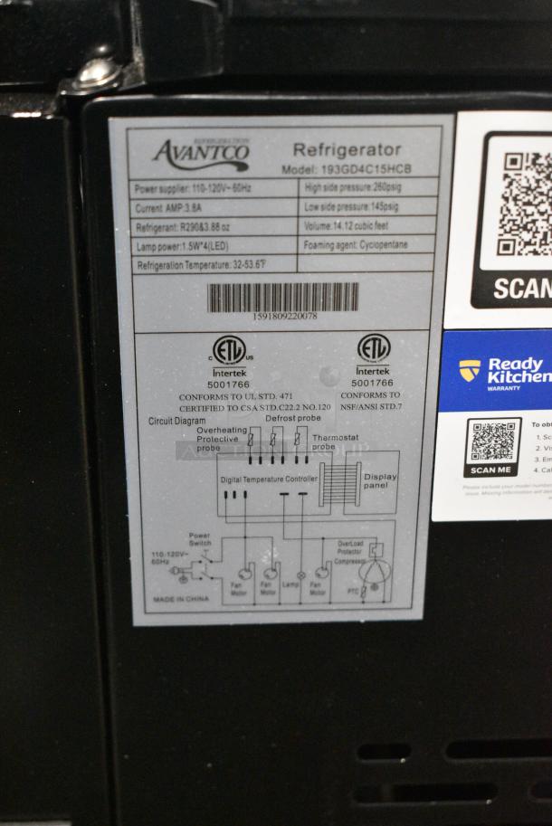 BRAND NEW SCRATCH AND DENT! Avantco 193GD4C15HCB Metal Commercial Single Door Reach In Cooler Merchandiser on Commercial Casters. See Pictures for Broken Glass Door. 115 Volts, 1 Phase. Tested and Working! - Image 7 of 8
