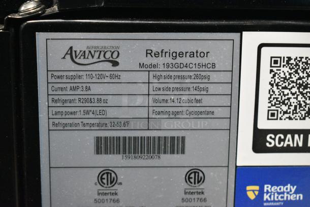 BRAND NEW SCRATCH AND DENT! Avantco 193GD4C15HCB Metal Commercial Single Door Reach In Cooler Merchandiser on Commercial Casters. See Pictures for Broken Glass Door. 115 Volts, 1 Phase. Tested and Working! - Image 8 of 8