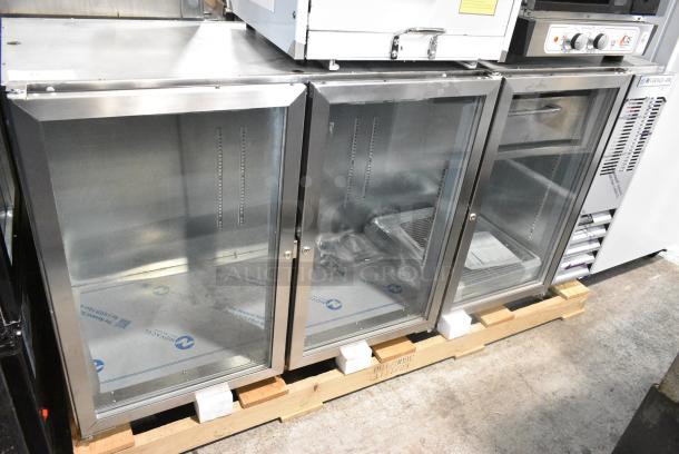 BRAND NEW SCRATCH AND DENT! Beverage Air BB72HC-1-G-S Stainless Steel Commercial 3 Door Back Bar Cooler Merchandiser. 115 Volts, 1 Phase. Tested and Working! - Image 1 of 6