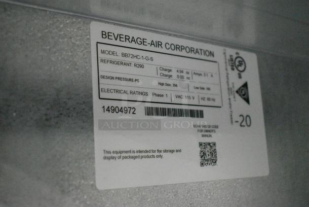 BRAND NEW SCRATCH AND DENT! Beverage Air BB72HC-1-G-S Stainless Steel Commercial 3 Door Back Bar Cooler Merchandiser. 115 Volts, 1 Phase. Tested and Working! - Image 6 of 6