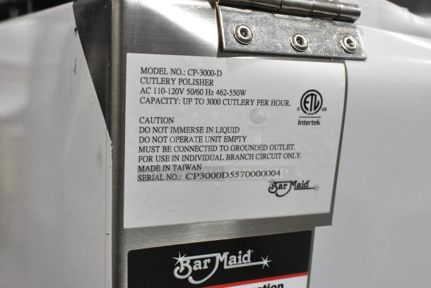 BRAND NEW SCRATCH AND DENT! Bar Maid CP-3000-D Stainless Steel Commercial Countertop Cutlery Polisher. 120 Volts, 1 Phase. Tested and Powers On But Parts Do Not Move - Image 9 of 9
