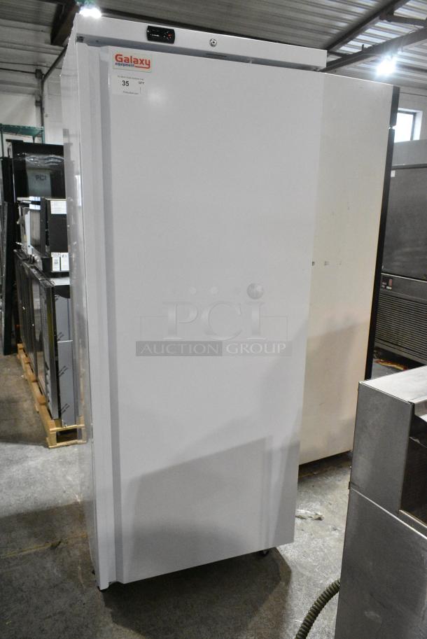 BRAND NEW SCRATCH AND DENT! Galaxy 177GRI18FW Metal Commercial Single Door Reach In Freezer on Commercial Casters. 115 Volts, 1 Phase. Tested and Working! - Image 1 of 6