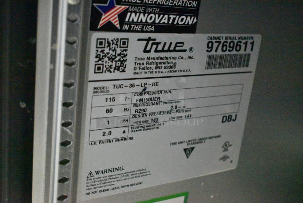 2019 True TUC-36-LP-HC Stainless Steel Commercial 2 Door Undercounter Cooler on Commercial Casters. 115 Volts, 1 Phase. Tested and Working! - Image 7 of 7