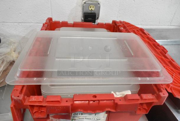 ALL ONE MONEY! Lot of 32 Clear Poly Lids Including Choice in Red Poly Bin - Image 4 of 5