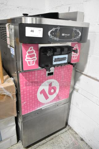 Taylor C723-33 Stainless Steel Commercial Floor Style Water Cooled 2 Flavor w/ Twist Soft Serve Ice Cream Machine on Commercial Casters. 208-230 Volts, 3 Phase.