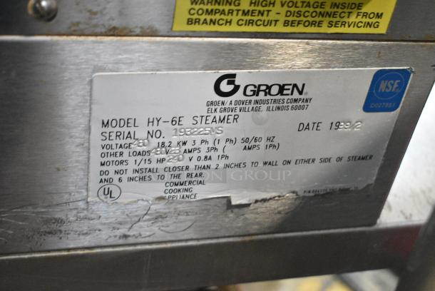 Groen HY-6E Stainless Steel Commercial Electric Powered 2 Deck Steam Cabinet. 480 Volts, 3 Phase. - Image 9 of 9
