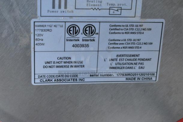 Avantco 177S30RD Stainless Steel Commercial Countertop Soup Kettle Food Warmer. 120 Volts, 1 Phase. Tested and Working! - Image 4 of 4