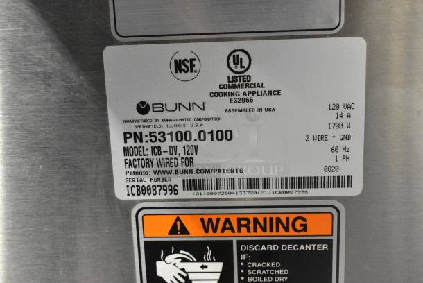 2020 Bunn ICB-DV Stainless Steel Commercial Countertop Iced Tea Machine w/ Hot Water Dispenser. 120 Volts, 1 Phase. - Image 6 of 6