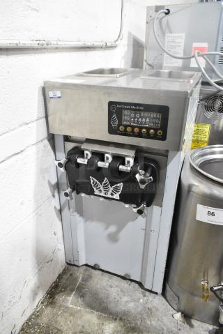 Vevor ZM-A168 Stainless Steel Commercial Floor Style Air Cooled 2 Flavor w/ Twist Soft Serve Ice Cream Machine. 110 Volts, 1 Phase.