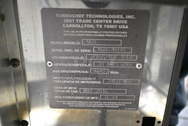 2016 Turbochef NGO Metal Commercial Countertop Rapid Cook Oven. 208/240 Volts, 1 Phase. - Image 5 of 5