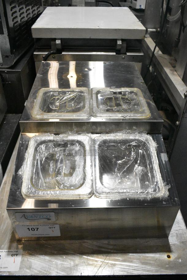 Avantco 360CPT15HC Stainless Steel Commercial Countertop Refrigerated Rail w/ Drop In Bins and Lids. 115 Volts,1 Phase. Tested and Working! - Image 1 of 5