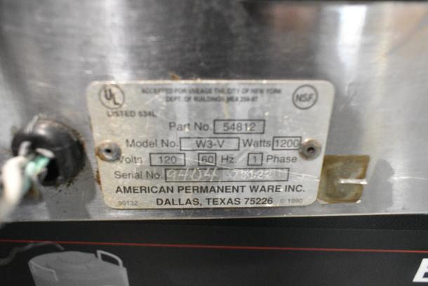 American Permanent Ware W-3V Stainless Steel Commercial Countertop Food Warmer. 120 Volts, 1 Phase. Tested and Working! - Image 3 of 4