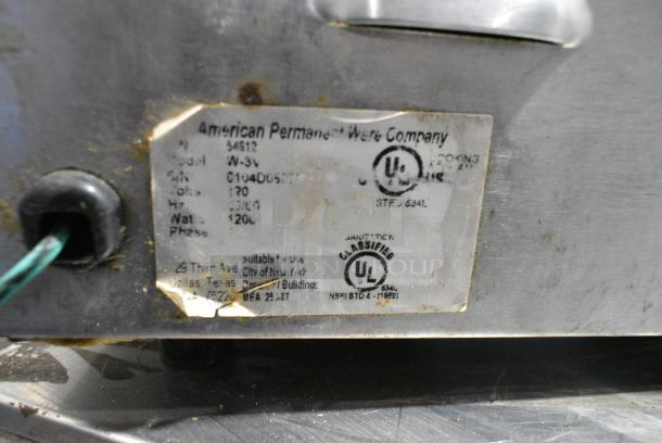 American Permanent Ware W-3V Stainless Steel Commercial Countertop Food Warmer. 120 Volts, 1 Phase. Cannot Test Due To Cut Power Cord - Image 3 of 4