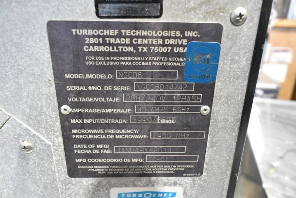 Turbochef NGCD6 Stainless Steel Commercial Countertop Electric Powered Rapid Cook Oven. 208/240 Volts, 1 Phase. - Image 5 of 6