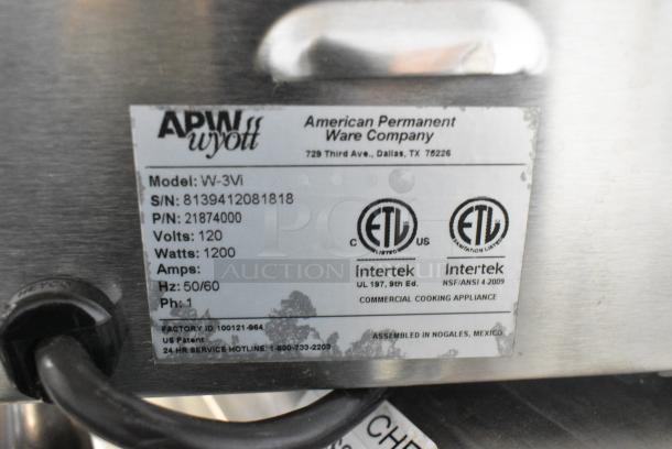 APW Wyott W-3Vi Stainless Steel Commercial Countertop Food Warmer. 120 Volts, 1 Phase. Tested and Working! - Image 3 of 4