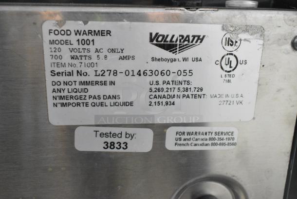 Vollrath 1001 Stainless Steel Commercial Countertop Food Warmer. 120 Volts, 1 Phase. Tested and Working! - Image 3 of 4