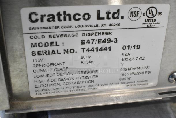 Crathco E47/E49-3 Stainless Steel Commercial Countertop Refrigerated Beverage Machine Base. 115 Volts, 1 Phase. Tested and Powers On But Does Not Get Cold - Image 2 of 3